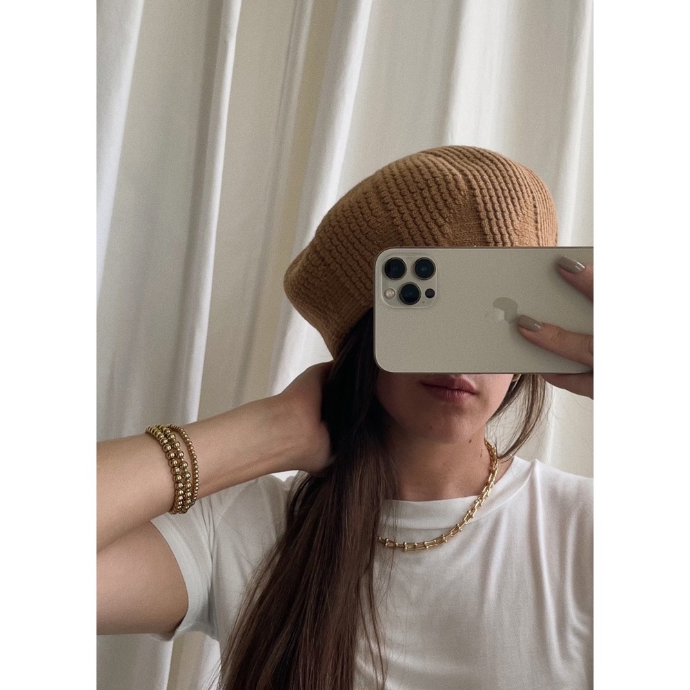 HAT knit beret hat — In Camel